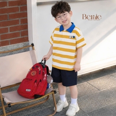 Set bộ thun áo polo tay ngắn họa tiết kẻ sắc màu kèm quần short kaki cho bé trai size 11 đến 28kg BERNIE H0226B37