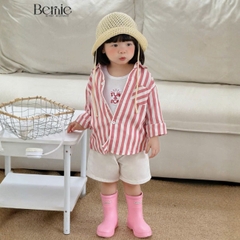  Set sơ mi 3CT áo tay dài kẻ sọc sắc màu áo ba lỗ kèm quần short kaki cho bé trai đi biển đi chơi 9 tới 28kg BERNIE H0226B26