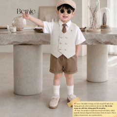 Set bộ vest gile Hoàng gia cho bé trai áo sơ mi tay ngắn phối gile kèm quần và cà vạt 1 đến 7 tuổi BERNIE T0126B06Đ 