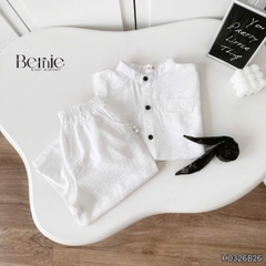 Set bộ đũi áo sơ mi cổ trụ phối khăn kèm quần dài cho bé trai đi chơi đi biển size 11kg tới 28kg BERNIE H0326B25