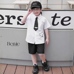  Set sơ mi 3CT cho bé trai áo tay ngắn phối cà vạt kèm quần short bé đi học đi chơi 11 tới 28kg BERNIE H0326B45