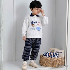Set bộ dài tay cho bé trai áo polo cổ dệt Lucky Stories phối quần dài kẻ sọc size 11 tới 28kg BERNIE H0426B31