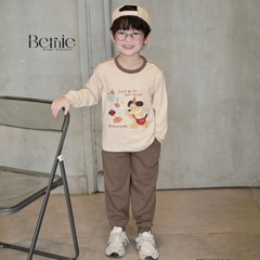 Set bộ cotton áo tay dài phối cổ Picnic Bear kèm quần dài cho bé trai size 9 tới 25kg BERNIE V0526B28