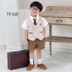 Set vest gi lê 4CT phối viền Royal cho bé trai bé gái kèm cà vạt hoặc nơ size 9 tới 28kg BERNIE H0526B58 