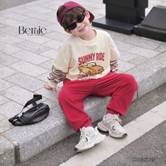 Set bộ dài cho bé trai áo thun tay phối kẻ sọc Sunny Ride kèm quần dài size 9 tới 25kg BERNIE H0426B25