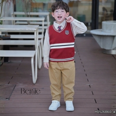 Set bộ 4CT áo sơ mi dài tay áo gi lê rời quần kaki kèm cà vạt bé trai 9 tới 25kg BERNIE H0526B60