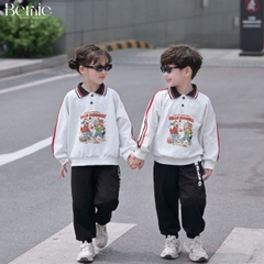 Set bộ polo unisex cho bé trai bé gái áo polo tay dài họa tiết Hello Buddies kèm quần dài size 9 tới 28kg BERNIE T0426B10