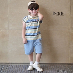 Set bộ polo tanktop kẻ ngang Little Pilot cho bé trai kèm quần short kaki phong cách Hàn quốc 9 đến 28kg BERNIE H0326B40