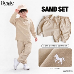 Set bộ dài chất thun cotton áo polo thêu ngựa kèm quần dài cho bé trai size 9 tới 25kg BERNIE H0726B35