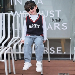 Áo gile len vặn thừng phong cách hàn quốc Varsity cho bé trai size 9 tới 25kg BERNIE H0726A18