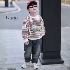 Set bộ dài thu đông áo dài tay kẻ họa tiết Fun Day kèm quần jean dài size 9 tới 28kg BERNIE H0426B26