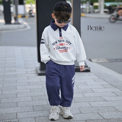 Set bộ polo thu đông cho bé trai áo polo tay dài phối sọc Brooklyn kèm quần dài size 9 tới 26kg BERNIE V0526B31