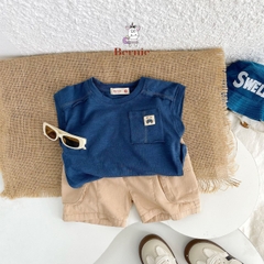 Áo tanktop cotton xược túi ngực thêu gấu dáng hàn quốc cho bé trai bé gái từ 9đến 24kg BERNIE 23A026
