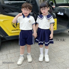 Bộ đồ thun Polo cho bé trai bé gái đồng phục BERNIE thủy thủ quần short ngắn chân váy xếp ly 8-30kg H0924B04