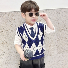 Áo khoác gile len họa tiết quả trám phong cách hàn quốc cho bé trai bé gái size 1 đến 7T BERNIE 24A0019