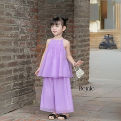 Set yếm lụa hoa sen cho bé gái dễ thương chất lụa sần cao cấp Bernie 1 tuổi đến 7 tuổi