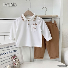 Set bộ polo dài tay chất polo cá sấu họa tiết thêu Gấu Boy kèm quần kaki dài cho bé trai size 1 đến 7 tuổi BERNIE T0425B45