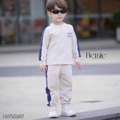 Set bộ thun cotton phối màu tay áo raplang dài cho bé trai họa tiết thêu Driver kèm quần dài 9 tới 28kg BERNIE H0725B67