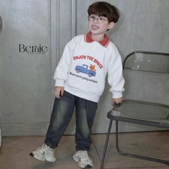 Set bộ polo dài tay cho bé trai áo polo nỉ họa tiết Enjoy the space kèm quần jean dài size 9 tới 28kg BERNIE H0525B37