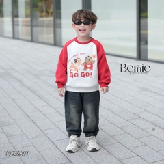 Áo thun Sweater Brit tay dài raplang phối màu họa tiết hoạt hình cho bé trai bé gái 1 đến 7 tuổi BERNIE T0625A07