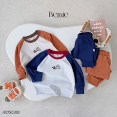 Set bộ thun dài tay áo raplang phối màu họa tiết thêu cún hello kèm quần dài size 9 tới 28kg BERNIE H0725B68