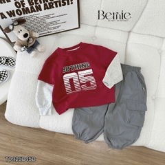Set bộ bé trai áo thun cotton tay dài phối màu họa tiết Bothing kèm quần gió dài size 12 tới 28kg BERNIE T0925B45Đ