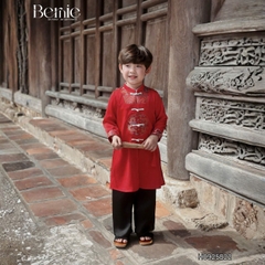 Set bộ áo dài bé trai kèm quần chất lụa phối họa tiết thêu gấm Phúc Lộc mặc Tết size 9 đến 25kg BERNIE H0925B22