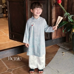 Set áo dài cách tân màu đỏ xanh bé trai Uy Vân gấm vân cát size 9 đến 25kg BERNIE T1025B01