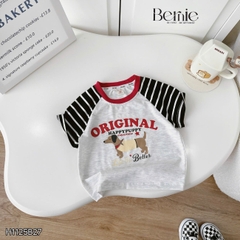 Set bộ tay ngắn raplang phối tay áo kẻ họa tiết Original kèm quần short da cá cho bé trai 1 đến 7 tuổi BERNIE H1125B27