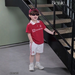 Set bộ polo tay ngắn cho bé trai áo thun polo cổ dệt hình in huy hiệu team Bernie và quần short size 9 tới 28kg H1025B51