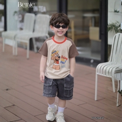 Áo thun cho bé trai tay ngắn phối màu họa tiết hoạt hình Happy size 9 tới 28kg BERNIE H1125A31