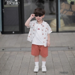  Set sơ mi 3 chi tiết áo tay ngắn họa tiết ô tô áo ba lỗ kèm quần short kaki cho bé trai 9 tới 28kg BERNIE T1125B16