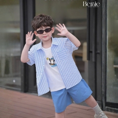 Set sơ mi 3CT Little Surfer cho bé trai áo sơ mi áo ba lỗ và quần short cho bé trai size 11 tới 28kg BERNIE H1225B30