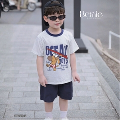 Set bộ tay ngắn đi chơi đi biển cho bé trai Ocean boy áo thun và quần short kaki size 9 tới 28kg BERNIE H1125B45