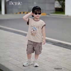 Set bộ tanktop áo thun họa tiết Poppy năng động kèm quần short cho bé trai  size 9 đến 25kg BERNIE T1125B06