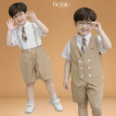 Set vest gile HOÀNG TỬ cúc trắng 5CT cho bé trai thôi nôi sinh nhật đi tiệc 1 đến 7 tuổi BERNIE H0625B11