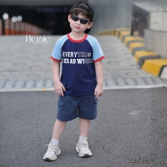 Set bộ thể thao cộc tay raplang phối màu họa tiết Everything và quần short bé trai size 9 tới 25kg BERNIE H1125B42