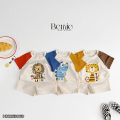Set bộ tay ngắn cho bé trai áo thun cotton họa tiết Animal Vui Nhộn và quần short kaki 1 đến 7 tuổi BERNIE H0226B06Đ 