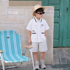 Set bộ sơ mi tay ngắn cho bé trai phối màu họa tiết Summer kèm quần short size 9 đến 25kg BERNIE H1225B15Đ