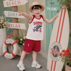 Set bộ ba lỗ áo thun phối màu họa tiết Baby Shark kèm quần short cho bé trai đi chơi đi biển size 1 tới 7 tuổi BERNIE H0326B34