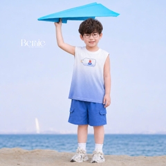 Set bộ áo tanktop Sailor loang xanh kèm quần short cho bé trai đi chơi đi biển size 1 tới 7 tuổi BERNIE H0126B16