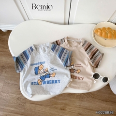 Set tay ngắn áo raplang họa tiết kẻ Good boy kèm quần short kaki cho bé trai size 9 đến 28kg BERNIE H0226B36