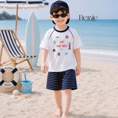 Set bộ đi biển bé trai áo thun tay ngắn raplang the Sea kèm quần short kẻ size 1 đến 7 tuổi BERNIE H0226B34