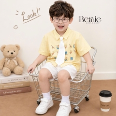 Set sơ mi 3CT Little Charm cho bé trai áo sơ mi và quần short kèm cà vạt rời size 9 tới 28kg BERNIE T0326B31