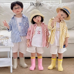 Set sơ mi 3CT áo tay dài kẻ sọc sắc màu áo ba lỗ kèm quần short kaki cho bé trai đi biển đi chơi 9 tới 28kg BERNIE H0226B26