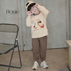 Set bộ cotton áo tay dài phối cổ Picnic Bear kèm quần dài cho bé trai size 9 tới 25kg BERNIE V0526B28