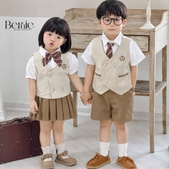 Set vest gi lê 4CT phối viền Royal cho bé trai bé gái kèm cà vạt hoặc nơ size 9 tới 28kg BERNIE H0526B58 