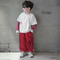 Set bộ cotton phối kẻ BNE Sport áo tay dài kèm quần cho bé trai size 9 tới 25kg BERNIE T0526B35