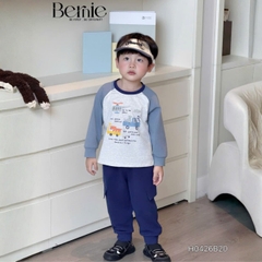 Set bộ dài tay áo thun raplang phối màu Little Riders kèm quần dài cho bé trai size 9 tới 25kg BERNIE H0426B20