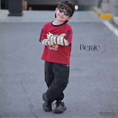 Set bộ dài áo thun cotton tay phối kẻ Play Time kèm quần gió dài cho bé trai size 11 tới 28kg BERNIE T0426B12